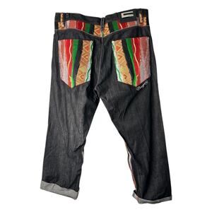 Coogi Black Denim Jeans Size 42x35 Embroidered Pocket Mixed Media Y2K Hip Hop